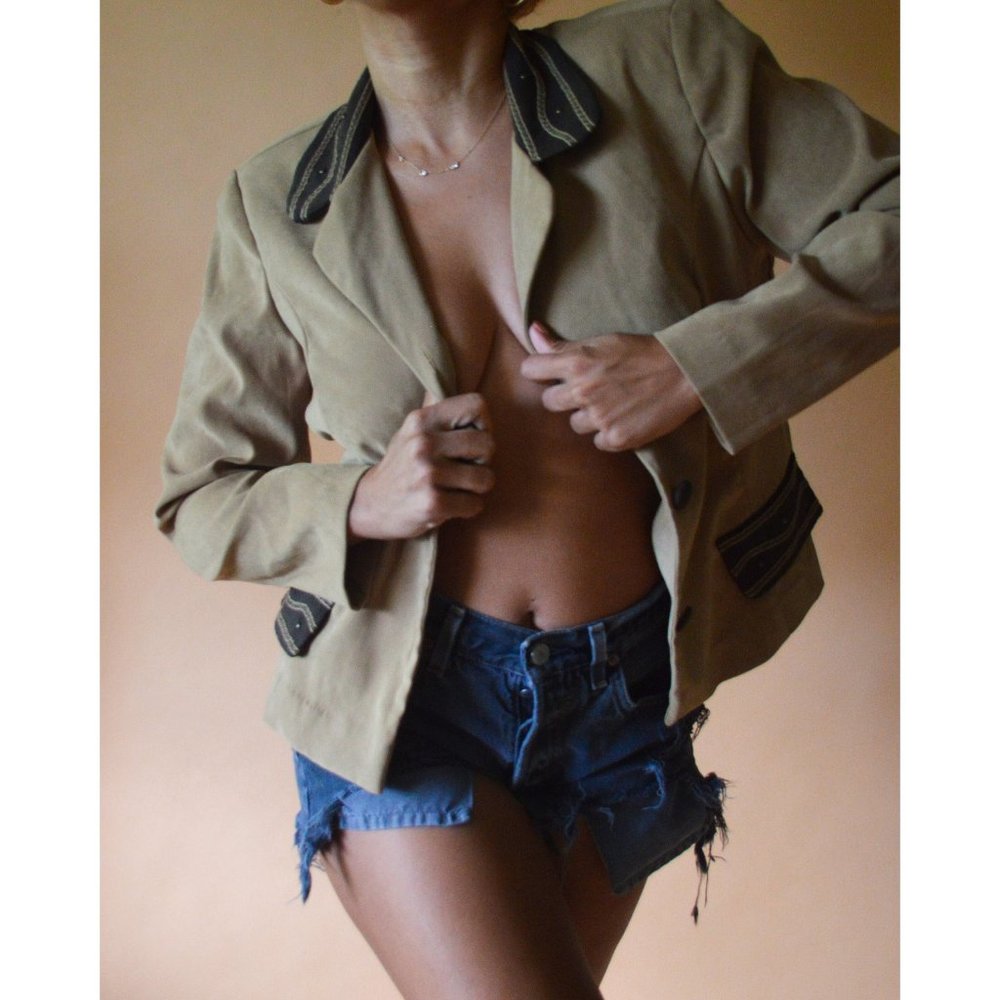 Vintage Embroidered-Collar Blazer